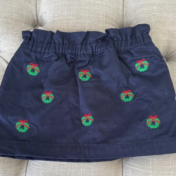 TBBC 2T Festive Navy Kids Skirt with Embroidered Wreaths - Picture 2 of 5